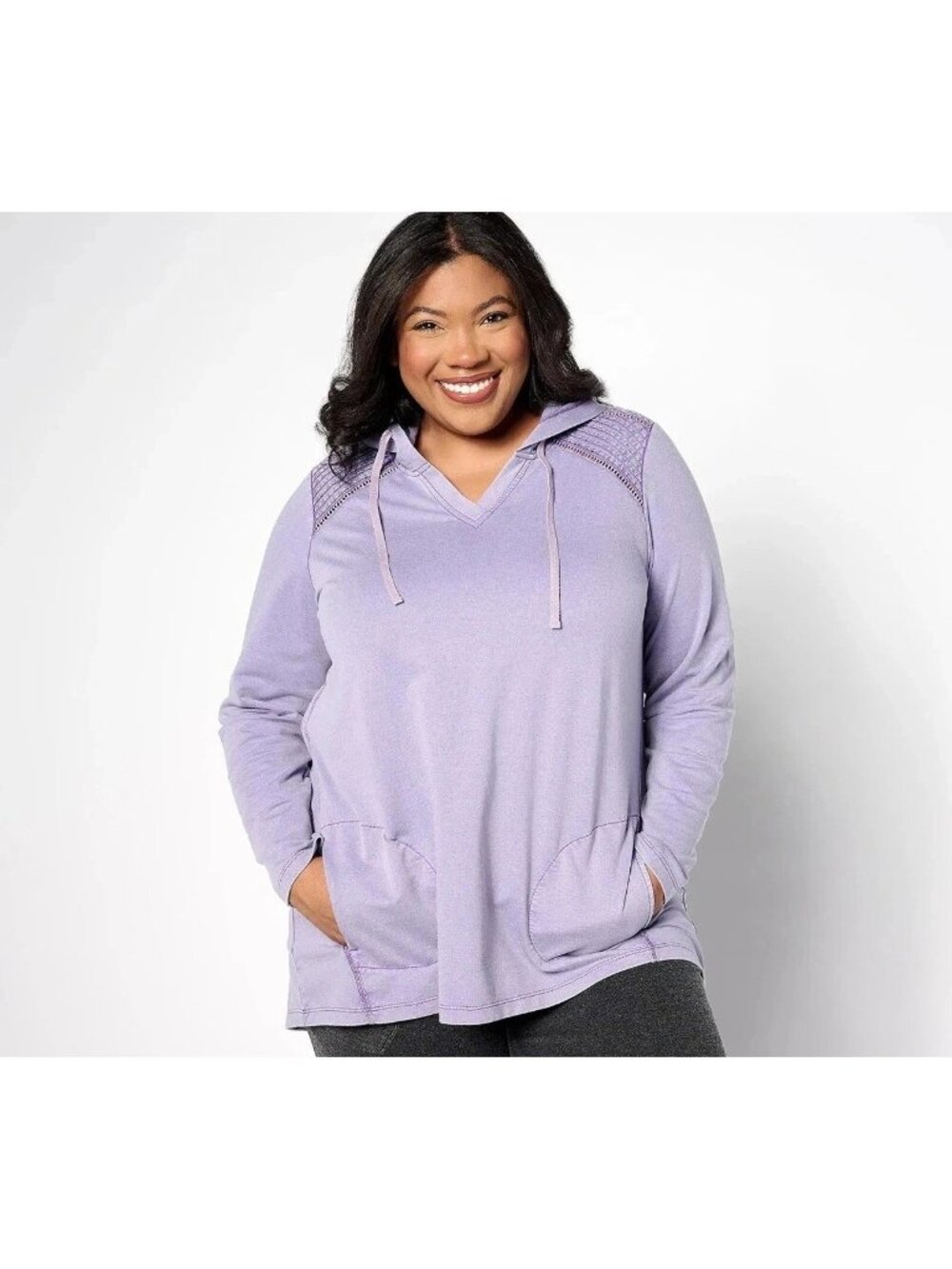 LOGO Life by Lori Goldstein Pullover Hoodie Small French Terry Pintuck Cozy NEW